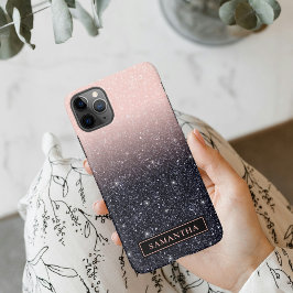 黒モダン色とピンク色のグリッターのスパークル名 iPhone 11Pro MAXケース