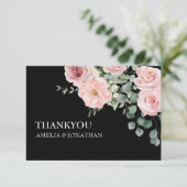 黒モダン色とピンク色のフローラ結婚の サンキューカード (スタンド正面)