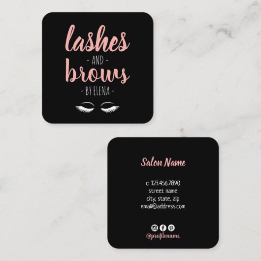 黒モダン色とピンク色の眉 スクエア名刺 (正面/裏面)