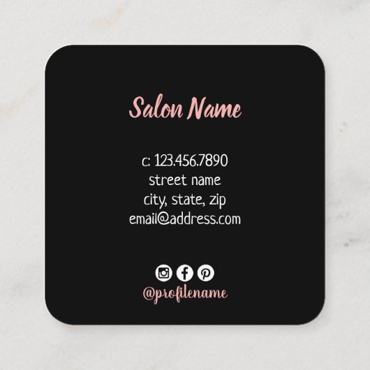 黒モダン色とピンク色の眉 スクエア名刺 (裏面)