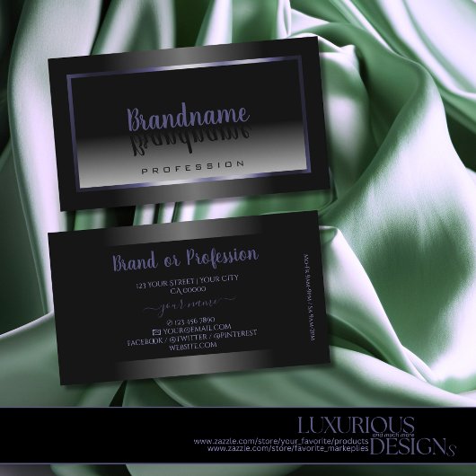 黒モダン色と白のグラデーション青の枠エレガント 名刺