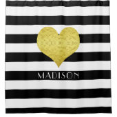 黒モダン色と白のストライプパターン シャワーカーテン (正面)