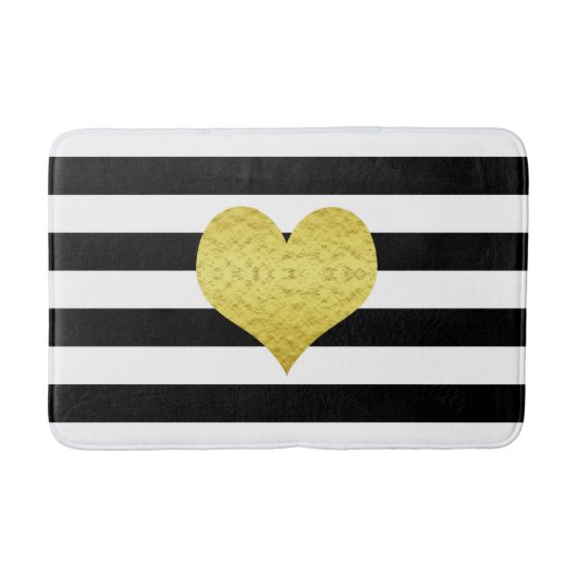 黒モダン色と白のストライプパターン バスマット (正面)