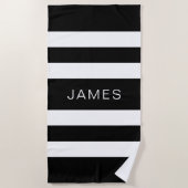 黒モダン色と白のストライプパターン ビーチタオル (正面)