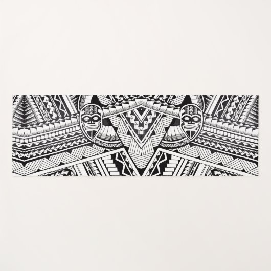 黒モダン色と白の幾何学模様 ヨガマット (正面(横))