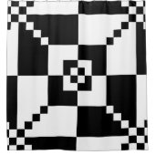 黒モダン色と白の幾何学的パターン シャワーカーテン (正面)