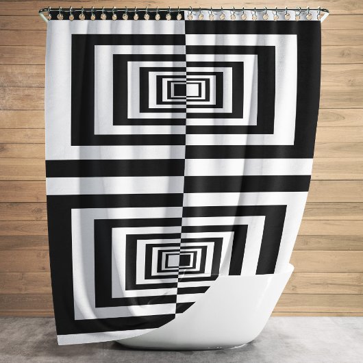黒モダン色と白の幾何学的パターン シャワーカーテン