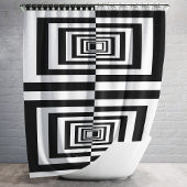 黒モダン色と白の幾何学的パターン シャワーカーテン