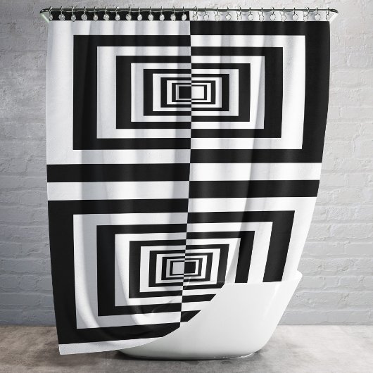 黒モダン色と白の幾何学的パターン シャワーカーテン