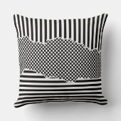 黒モダン色と白の重ねストライプ合いドット クッション (裏面)