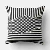 黒モダン色と白の重ねストライプ合いドット クッション (正面)