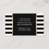 黒モダン色と白ストライプ色のカスタムロゴ 名刺 (裏面)