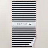 黒モダン色と白ストライプ色のパターン名 ビーチタオル (正面)