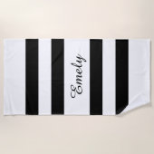 黒モダン色と白ストライプ色のパターン名 ビーチタオル (正面)