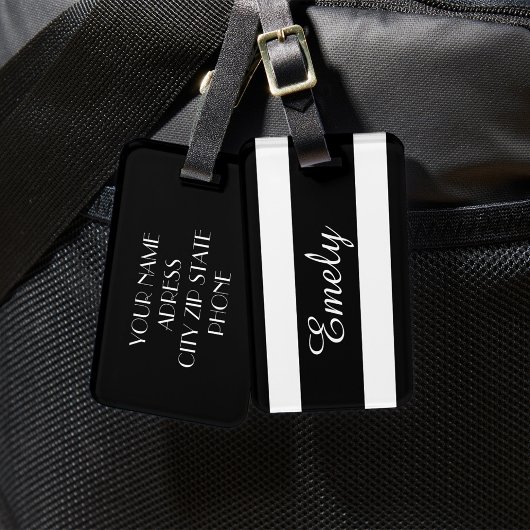 黒モダン色と白ストライプ色のパターン名 ラゲッジタグ