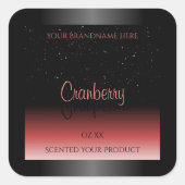 黒モダン色と赤のグラデーショングリッター製品ラベル スクエアシール (正面)