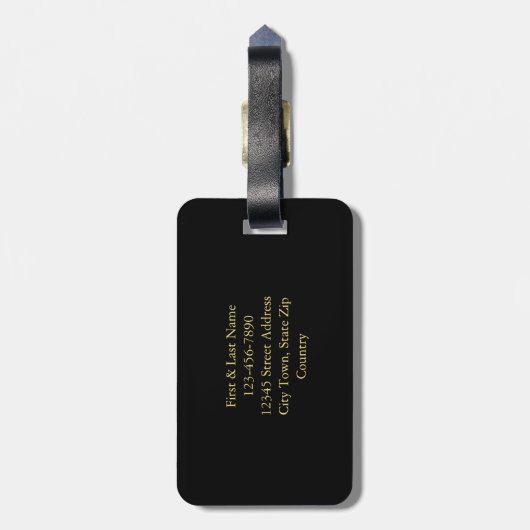黒モダン色と金ゴールドの世界地図パーソナライズされた ラゲッジタグ (裏面縦)