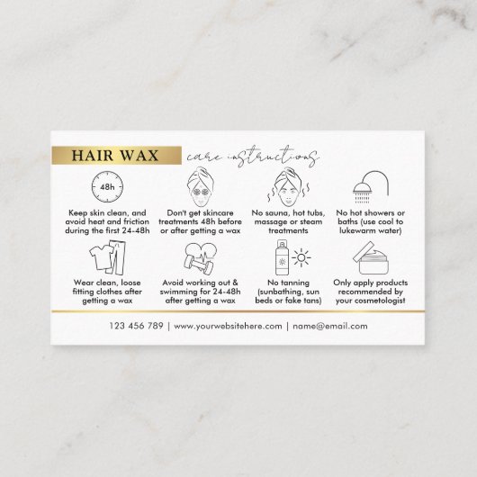 黒モダン色と金ゴールドのWaxingアフターケアの手順 名刺 (裏面)