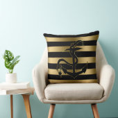 黒モダン色と金ゴールドストライプと航海のいかり クッション (椅子)