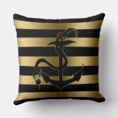 黒モダン色と金ゴールドストライプと航海のいかり クッション (裏面)