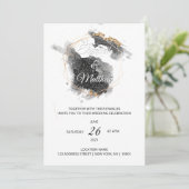 黒モダン色と金ゴールド六角ウォーター結婚色 招待状 (スタンド正面)