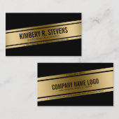 黒モダン色と金ゴールド幾何学的デザイン 名刺 (正面/裏面)
