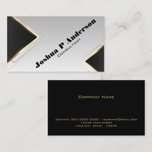 黒モダン色と金ゴールド幾何学的 名刺 (正面/裏面)