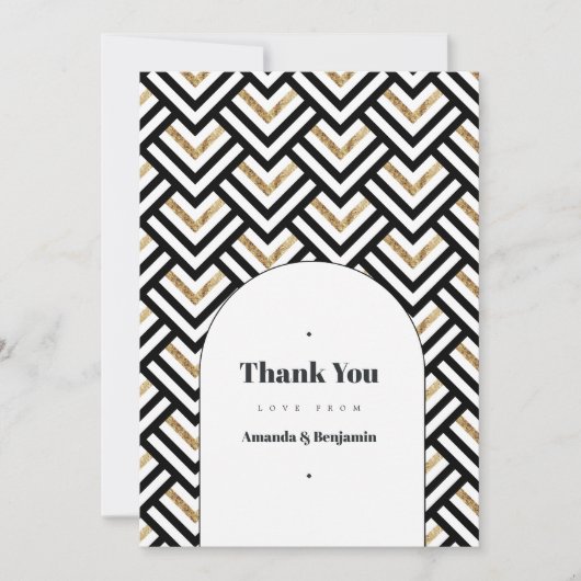 黒モダン色と金ゴールド幾何結婚色の写真 サンキューカード (正面)