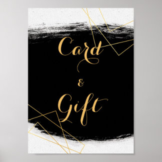 黒モダン色と金ゴールド水色のジオメトリカードとギフト ポスター