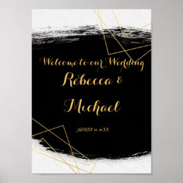 黒モダン色と金ゴールド水色のジオメトリックウェルカム ポスター