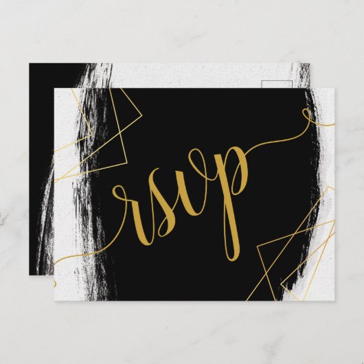 黒モダン色と金ゴールド水色の幾何学的なrsvp Invi インビテーションポストカード (正面/裏面)