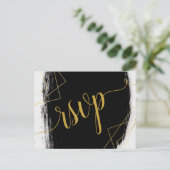 黒モダン色と金ゴールド水色の幾何学的なrsvp Invi インビテーションポストカード (スタンド正面)