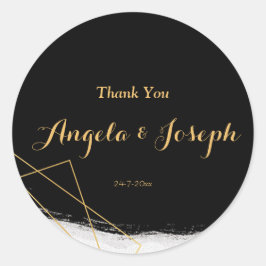 黒モダン色と金ゴールド水色の幾何学的 ラウンドシール