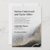 黒モダン色と金ゴールド水色 招待状 (正面)