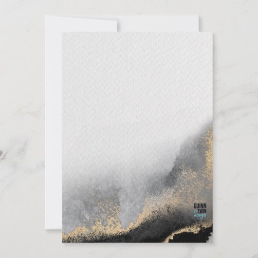 黒モダン色と金ゴールド水色 招待状 (裏面)