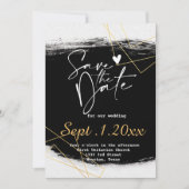 黒モダン色と金ゴールド水色Geo日付を保存 招待状 (正面)