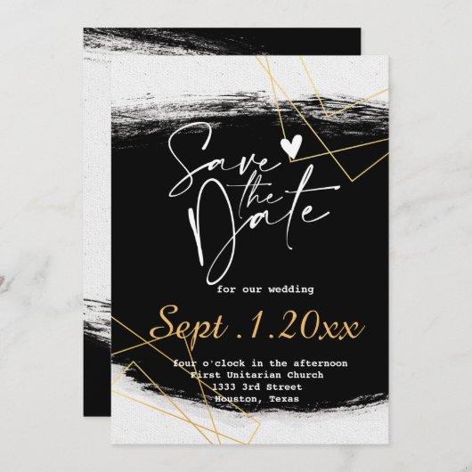 黒モダン色と金ゴールド水色Geo日付を保存 招待状 (正面/裏面)
