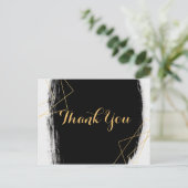黒モダン色と金ゴールド水色Geometricありがとう ポストカード (スタンド正面)