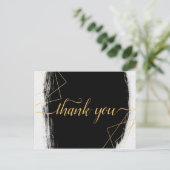 黒モダン色と金ゴールド水色Geometricありがとう ポストカード (スタンド正面)