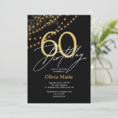 黒モダン色と金ゴールド灯60誕生日 招待状 (スタンド正面)