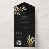 黒モダン色と金ゴールド緑のQRコードRSVP結婚's オールインワン招待状 (内側)