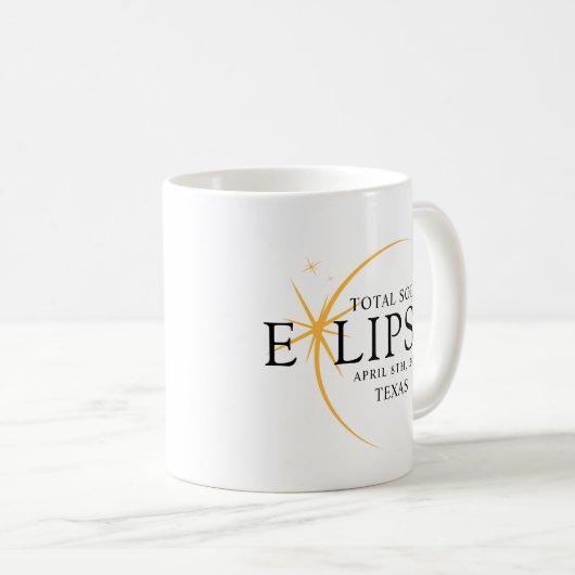 黒モダン色と金ゴールド2024テキサス州総太陽の食 コーヒーマグカップ (正面右)