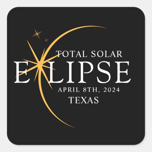 黒モダン色と金ゴールド2024テキサス州総太陽の食 スクエアシール (正面)