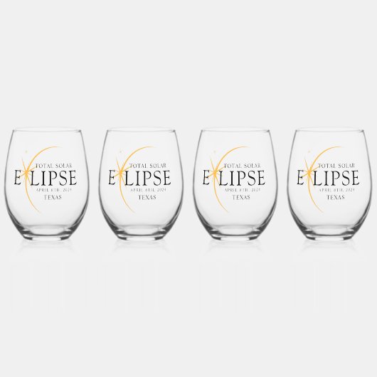 黒モダン色と金ゴールド2024テキサス州総太陽の食 ステムなしワイングラス (正面)