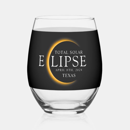 黒モダン色と金ゴールド2024テキサス州総太陽の食 ステムなしワイングラス (正面)