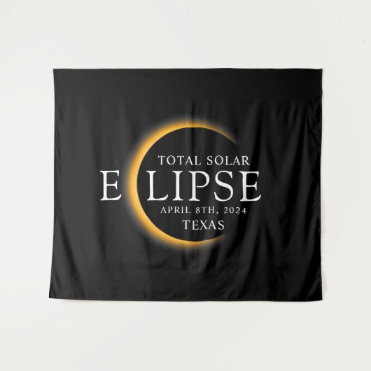 黒モダン色と金ゴールド2024テキサス州総太陽の食 タペストリー (正面(横))