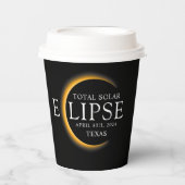 黒モダン色と金ゴールド2024テキサス州総太陽の食 紙コップ (正面)