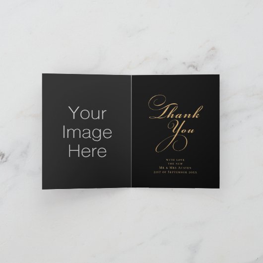 黒モダン色と金ゴールド3結婚写真 サンキューカード (内部)