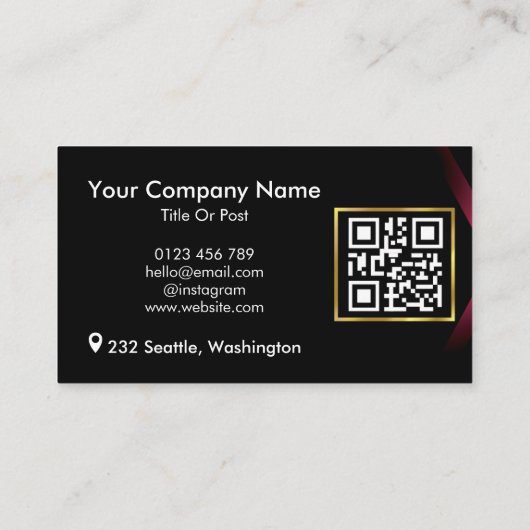 黒モダン色と金色の背景とQRコード 名刺 (裏面)