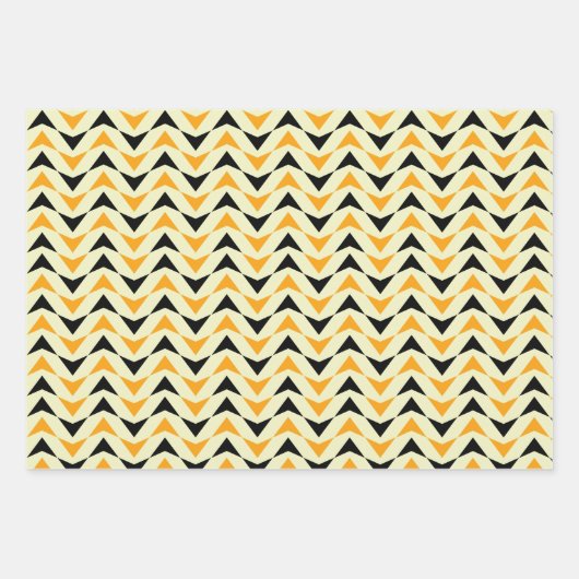 黒モダン色と黄色の三角形パターン ラッピングペーパーシート (正面)